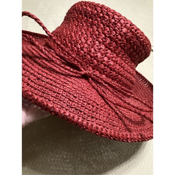 Women’s Red Hat Society Curled Paper Straw Hat with Tie Bow - Picture 2 of 6